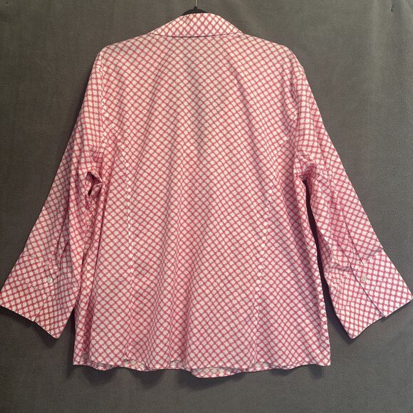 Talbots Wrinkle Resistant Button Down Shirt Geometric Print Plus Size 16W Pink - Picture 4 of 9